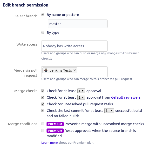Branch permission configuration