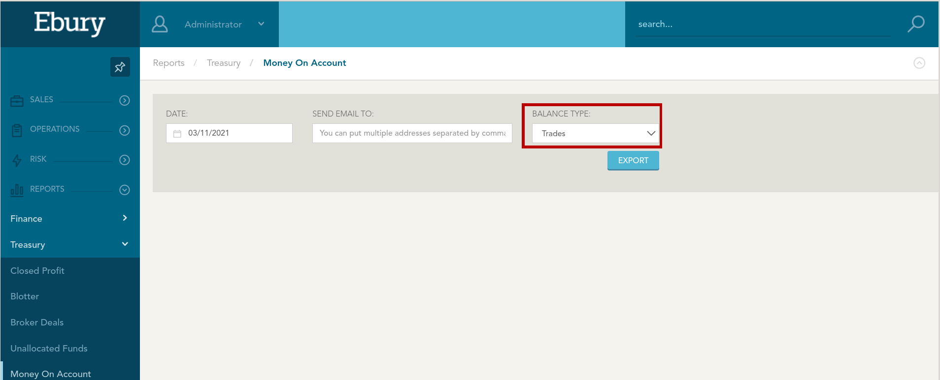 Money on Account - Trades BOS GUI